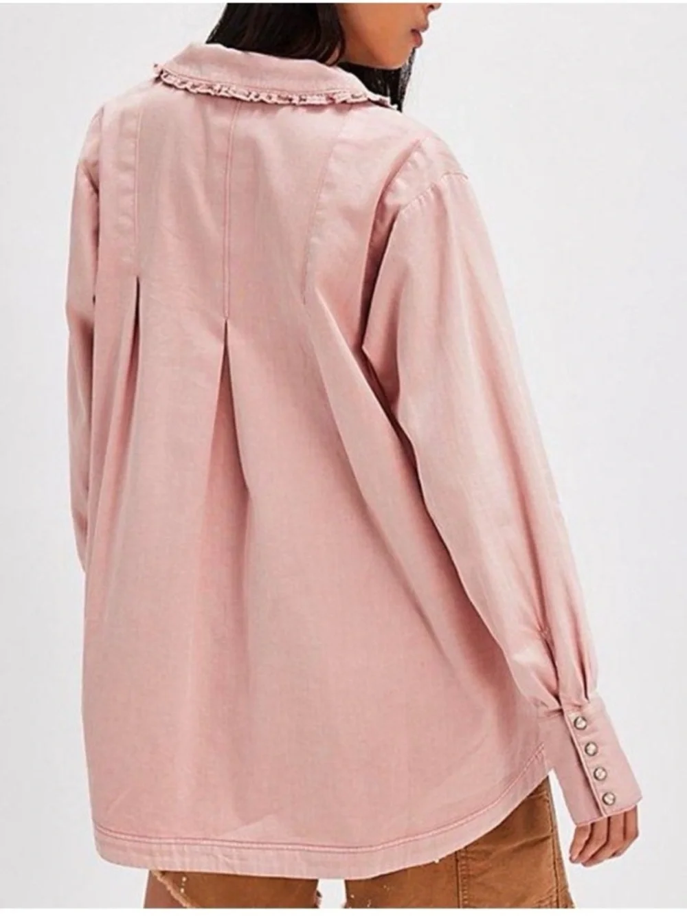 Free People Charlie Denim Top in Pink size M